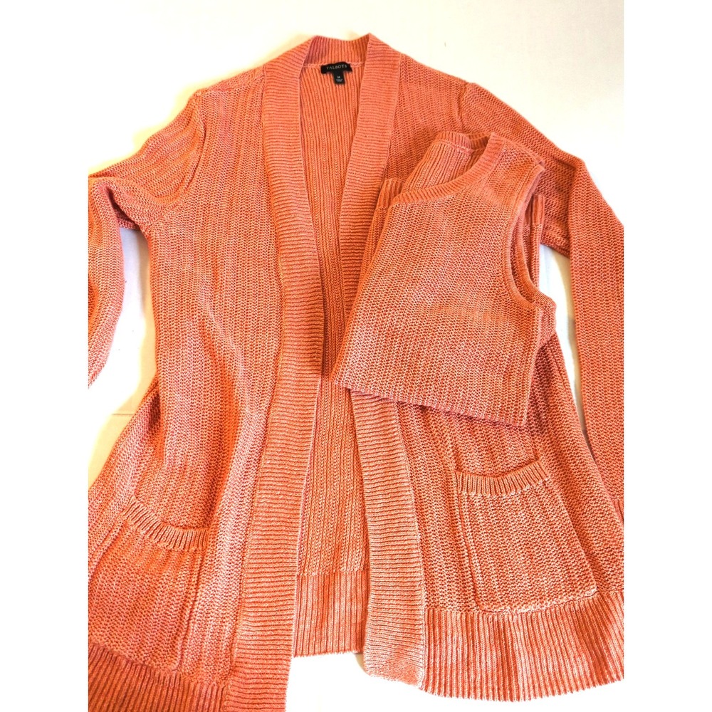100% Linen Sweater Set M Talbots 2 Pcs Cardigan and Vest Coral Chic Versatile